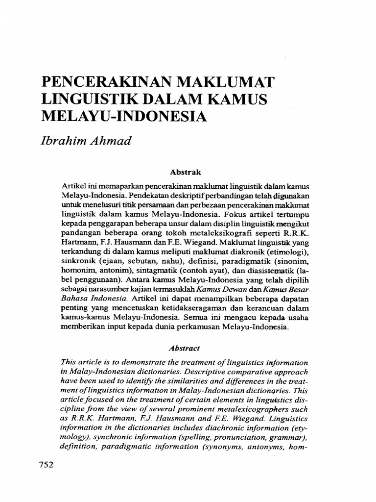 6 Pencerakinan Maklumat Linguistik Dalam Kamus Melayu Indonesia Pdf Pdf