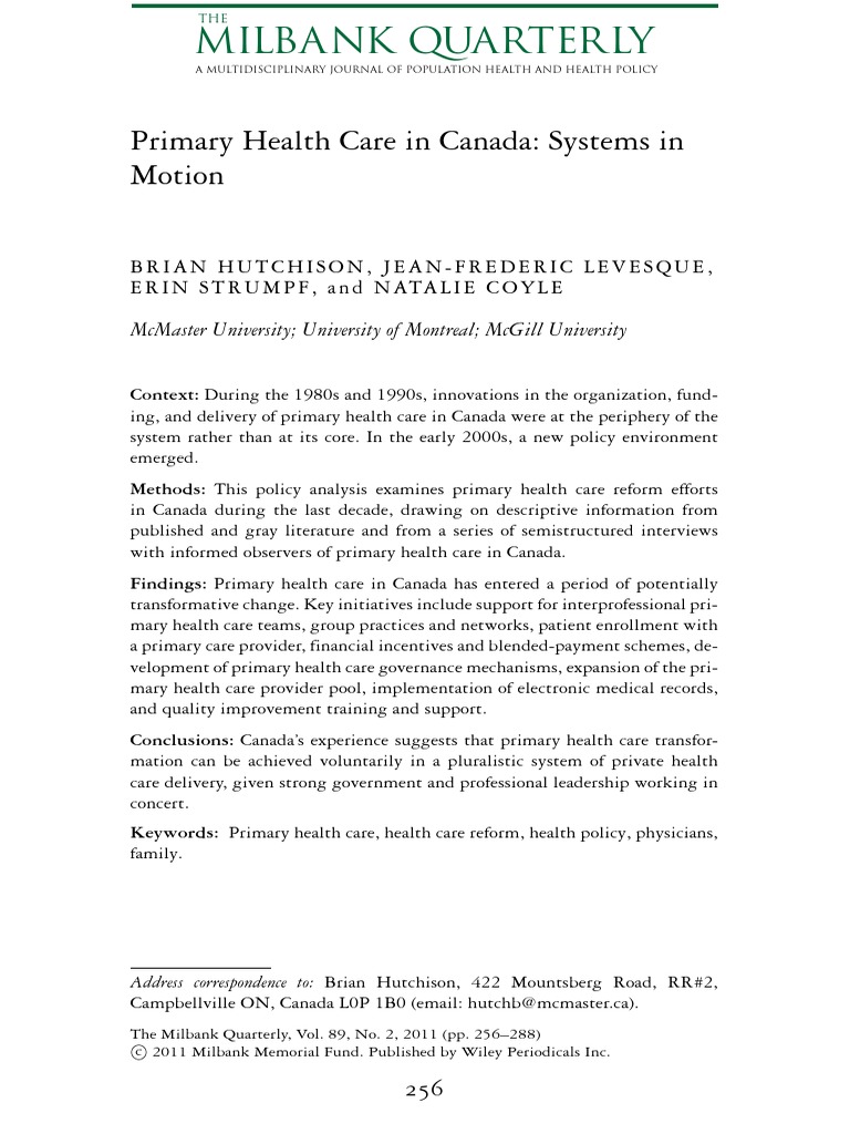 Transforming Primary Health Care in Canada | PDF | Fee For Service ...