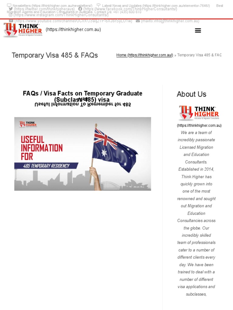 Temporary Visa 485 - FAQs - Subclass 485 - Think Higher | PDF