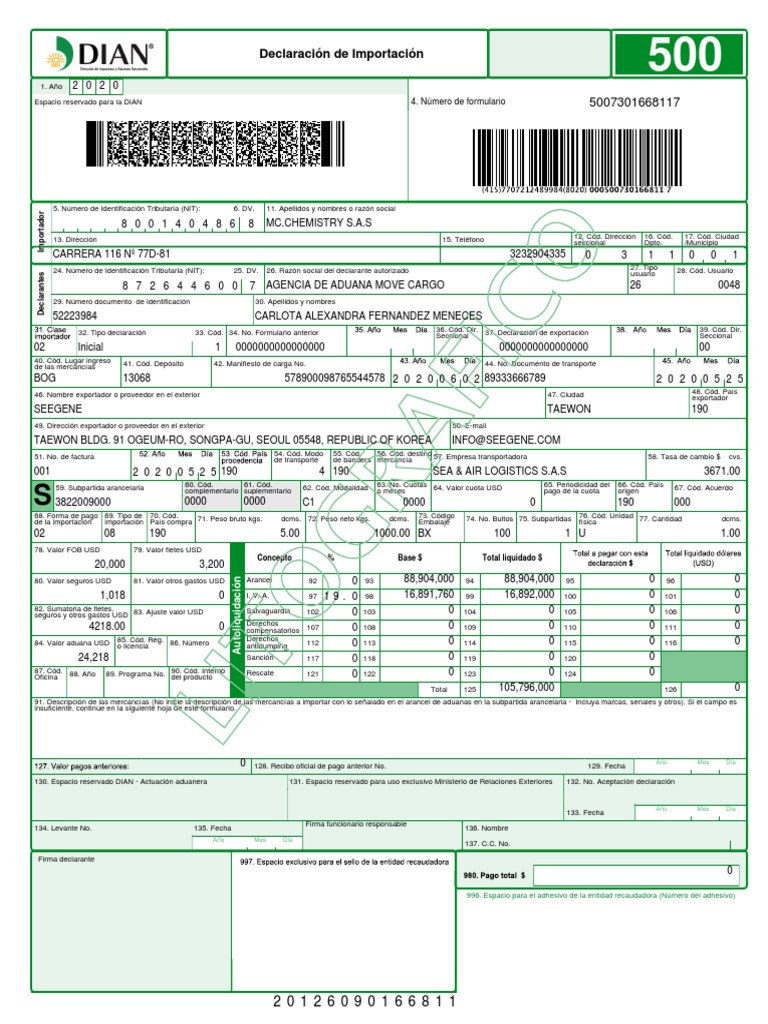 Declaracion De Importacion Pdf Aduana Negocios Internacionales