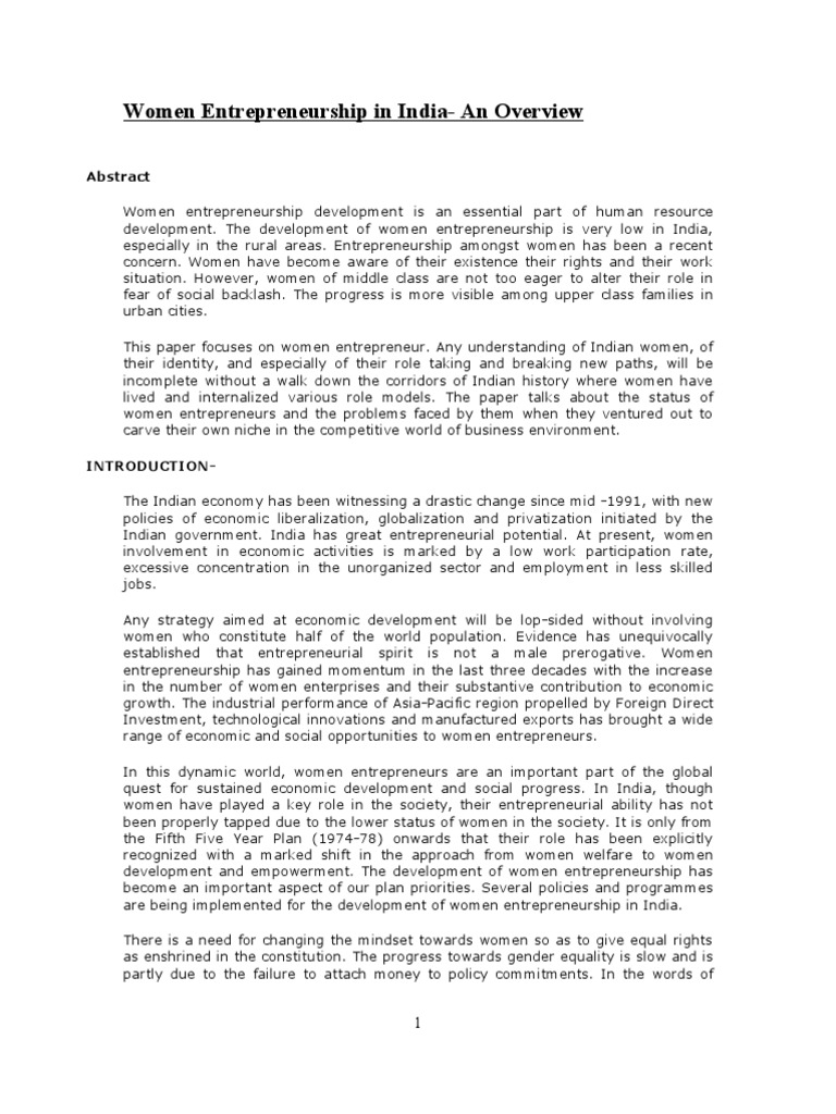 Women Entrepreneurship in India Overview | PDF | Empowerment ...