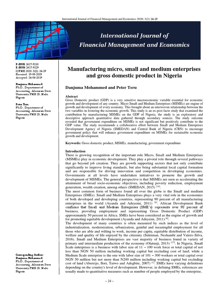 Manufacturing Micro Small and Medium Enterprises and Gross Domestic ...