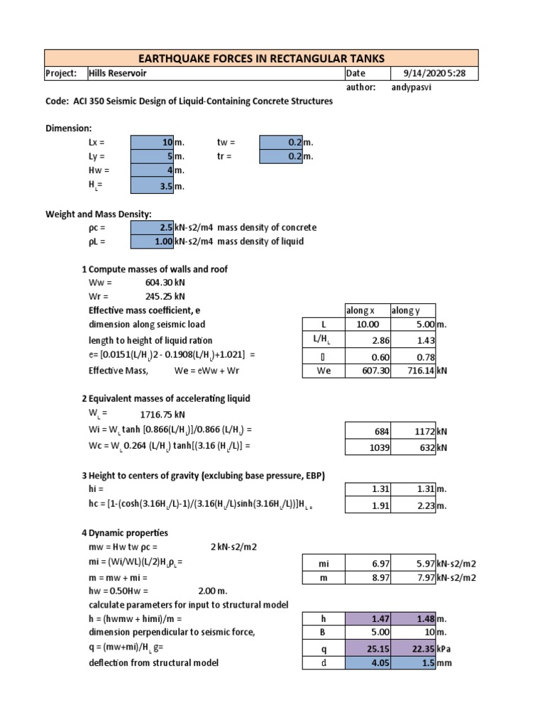 Seismic Analysis of Rectangular Tanks | PDF | Physical Quantities ...