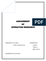 Assignment OF Operation Research: Roll No: 5 MBA 2019-21 SUBMITTED ON:16/04/2020