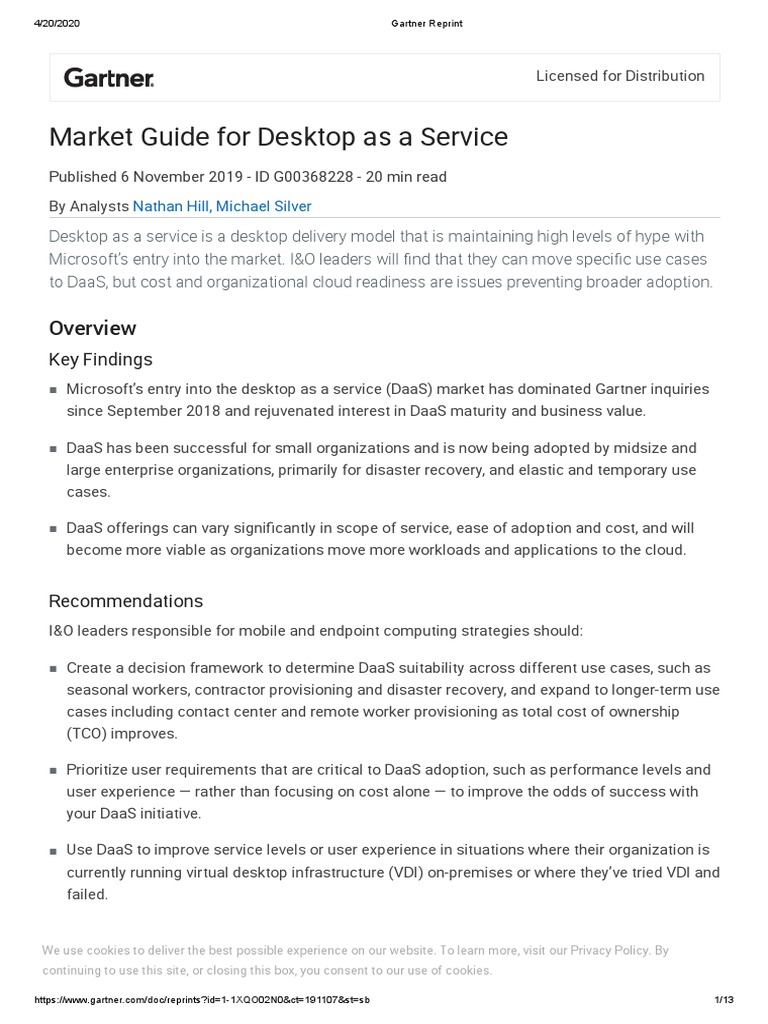 Gartner 2019 Market Guide For Desktop As A Service PDF Desktop