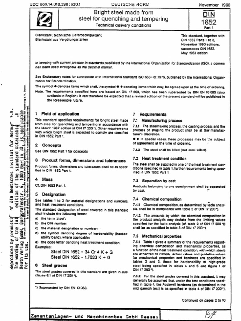 DIN 1652 4 1990 Bright Steel Made From Steel For Quenching and ...