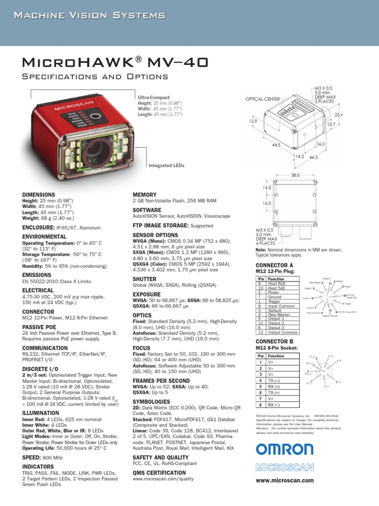 Microhawkmv40spec en PDF | PDF | Field Of View | Pixel