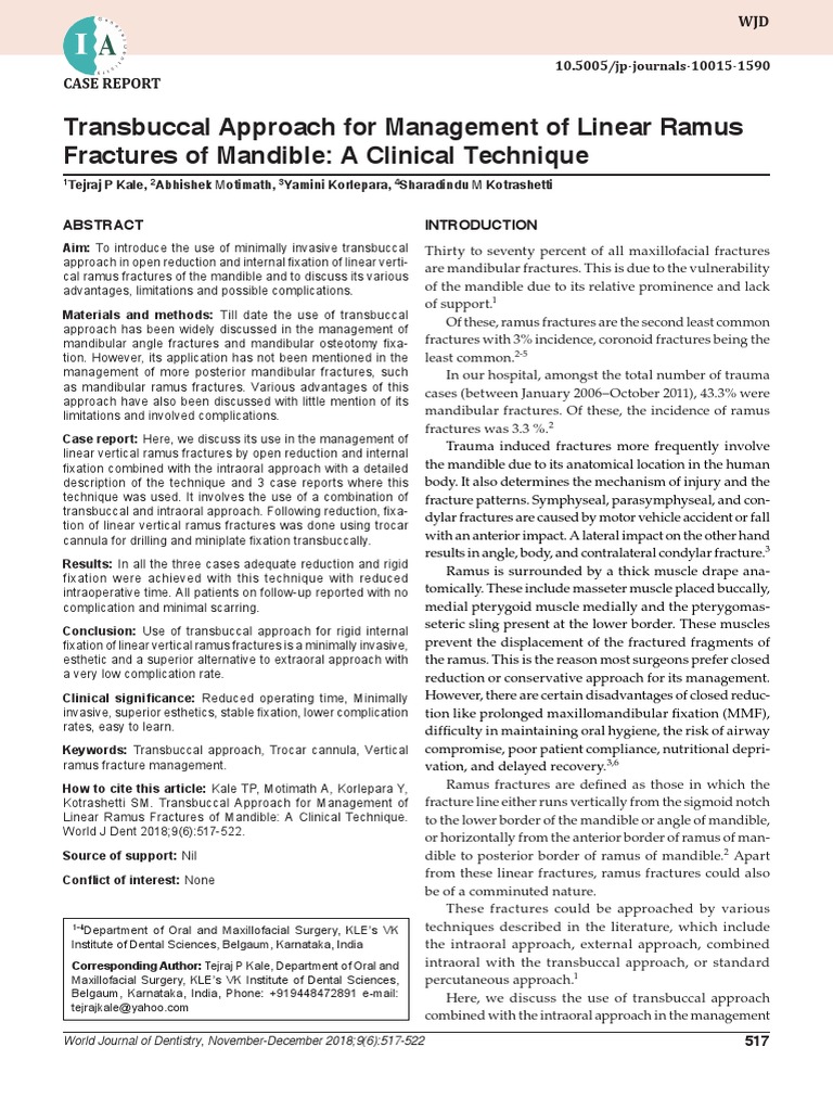 Transbuccal Technique for Ramus Fractures | PDF | Medical Specialties ...