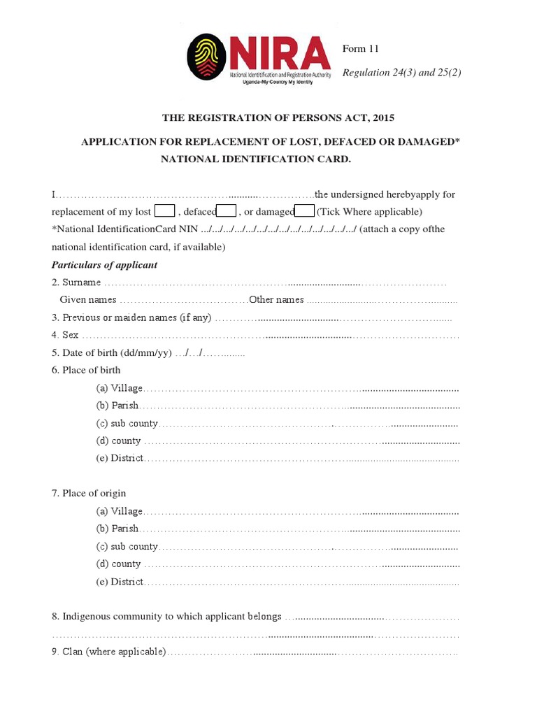 National ID Replacement Application Form | PDF | Identity Document ...
