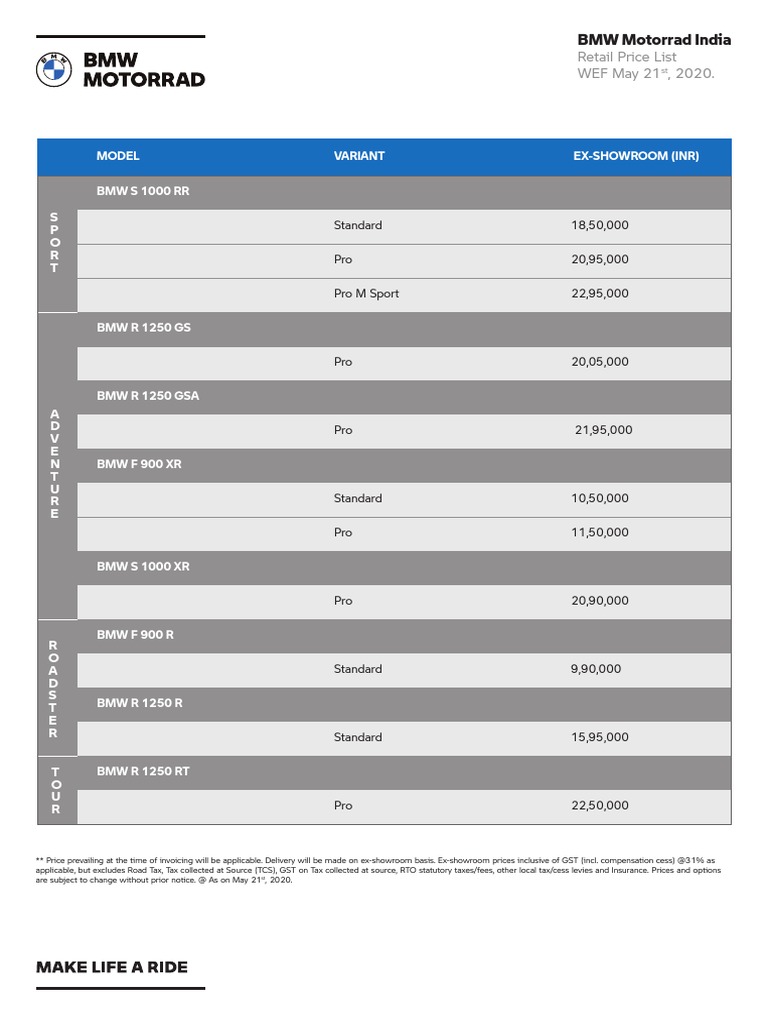 BMW Motorrad Price Compressed Updated PDF | PDF | Public Finance | Taxation