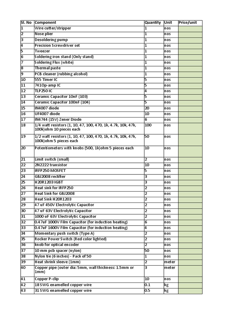 Electronics Components Parts List | PDF | Resistor | Soldering