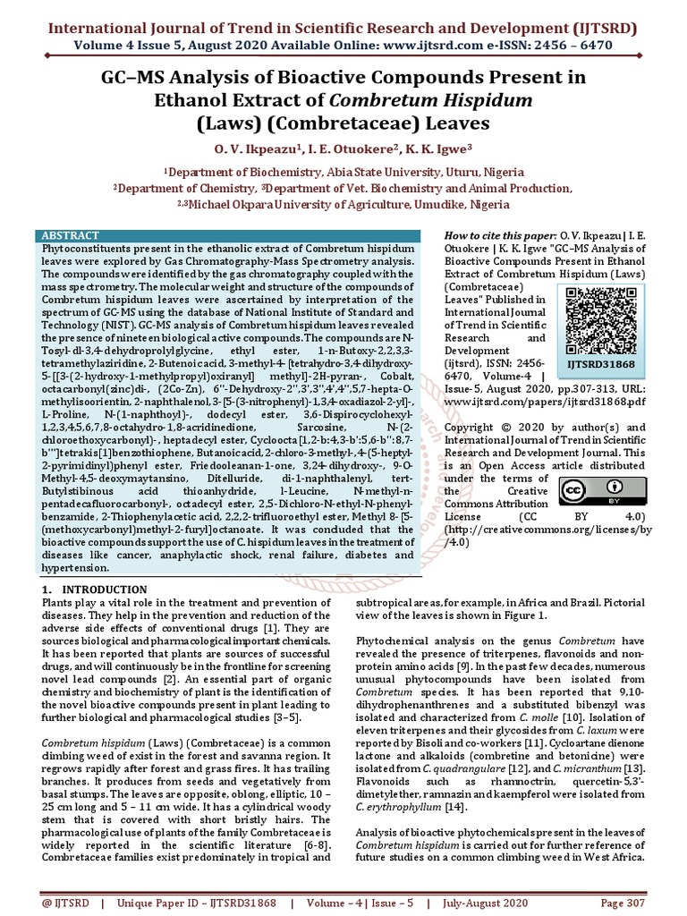 GC-MS Analysis of Bioactive Compounds Present in Ethanol Extract of ...