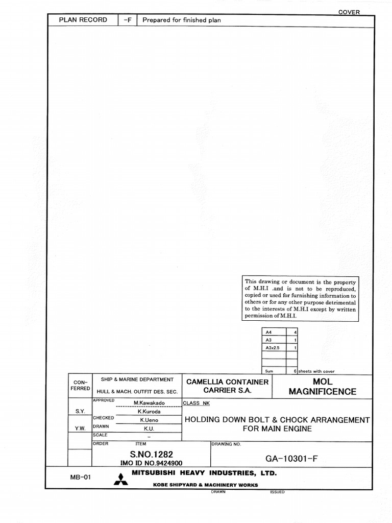 MB01 Ga10301F Holding Down Bolt & Chock Arrangement For Main