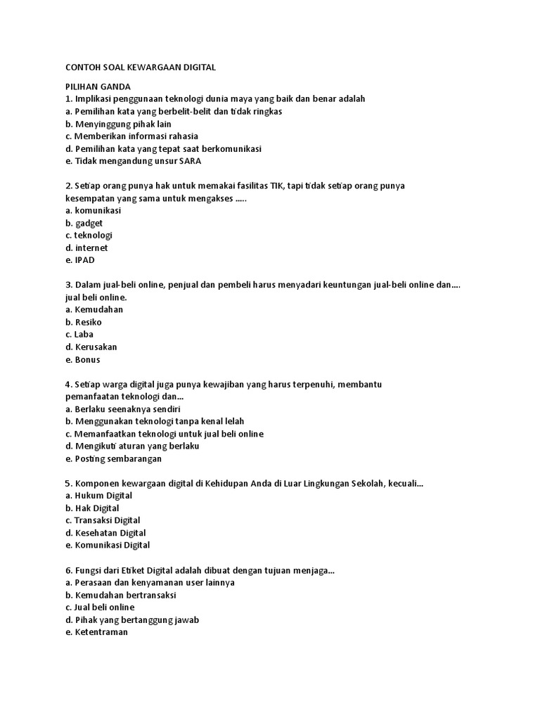 Contoh Soal Kewargaan Digital