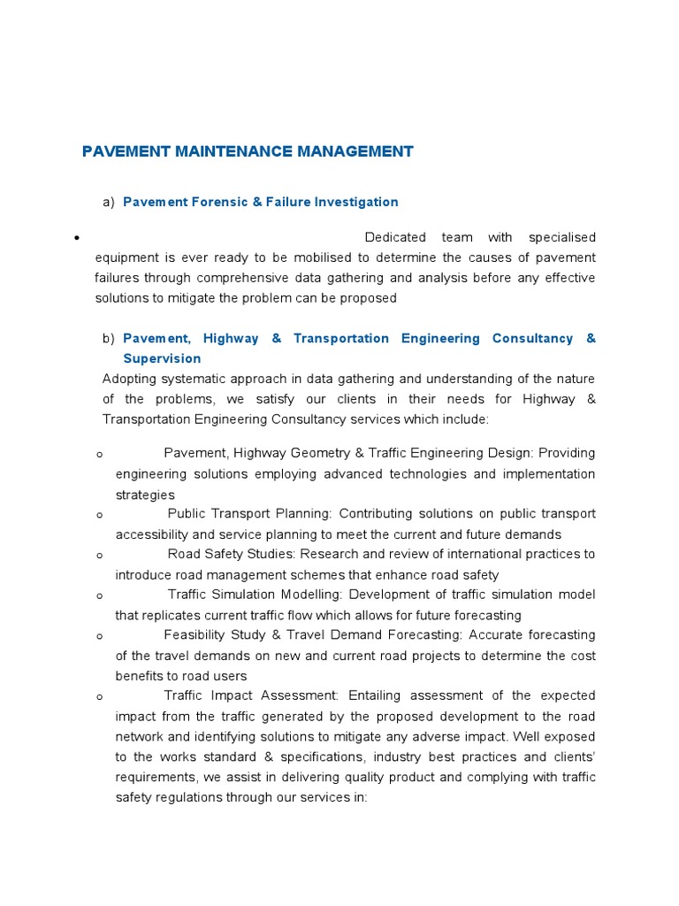 Pavement Maintenance Management Services | PDF | Road | Road Surface