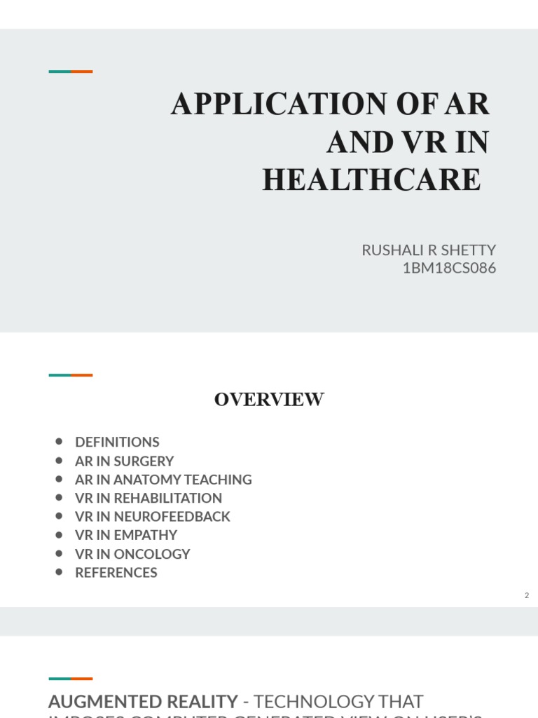 Application of Ar and VR in Healthcare | PDF | Augmented Reality ...