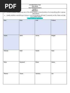 anecdotal notes page lesson 2