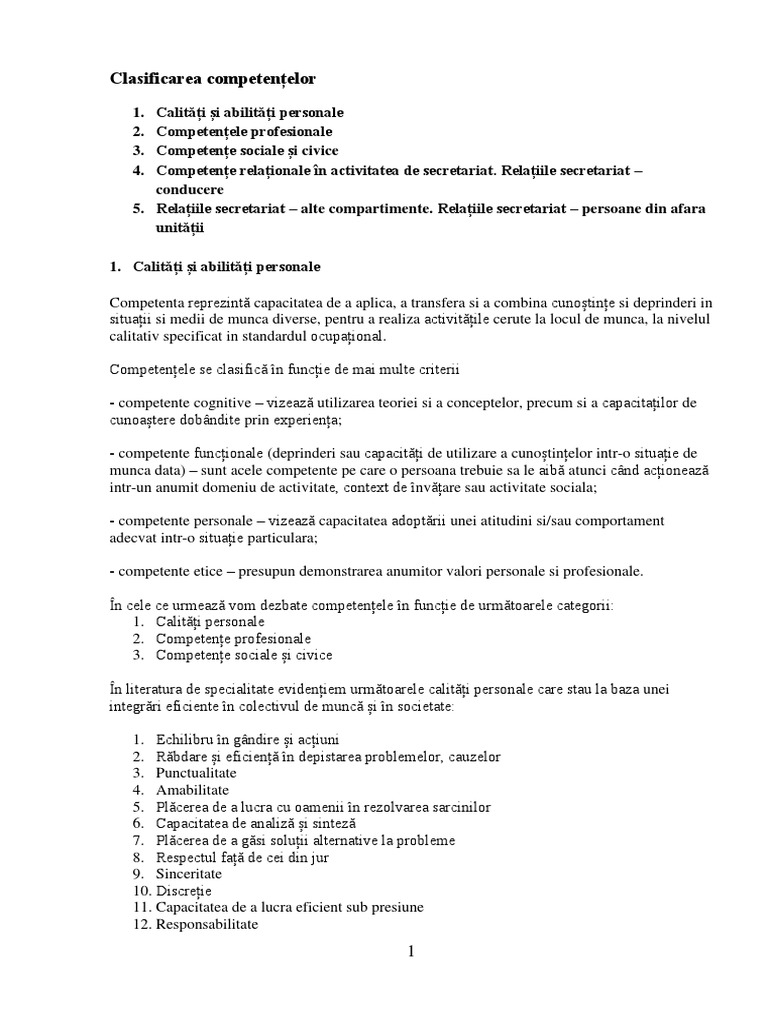 Clasificarea Competentelor | PDF
