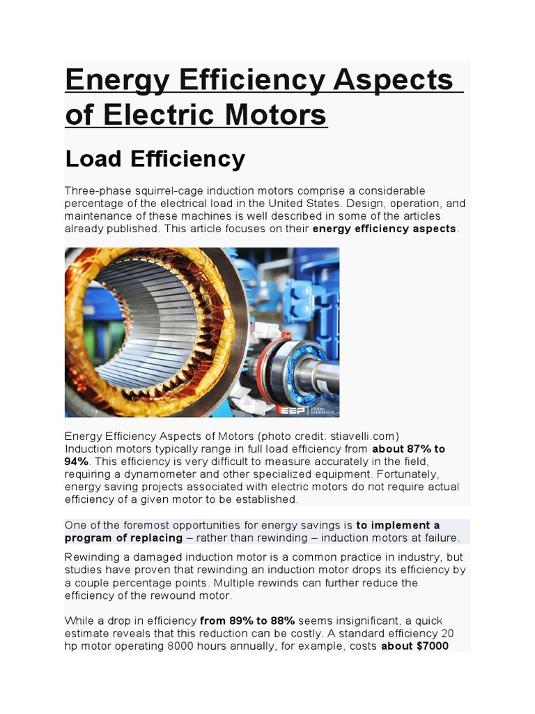 Energy Efficiency in Electric Motors | PDF | Electric Motor | Efficient ...