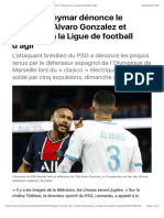 Ligue 1 : Neymar dénonce le racisme d’Alvaro Gonzalez et demande à la Ligue de football d’agir