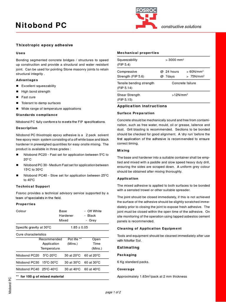 Nitobond PC PDF PDF Adhesive Epoxy