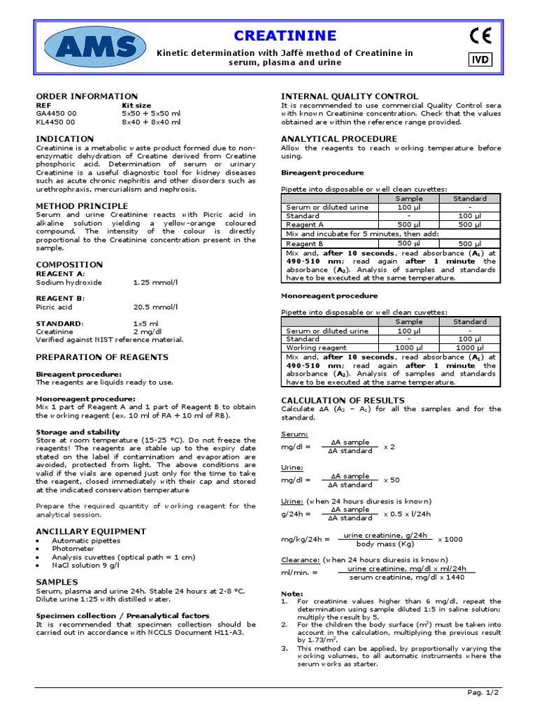 Creatinine determination with Jaffè method PDF Creatinine