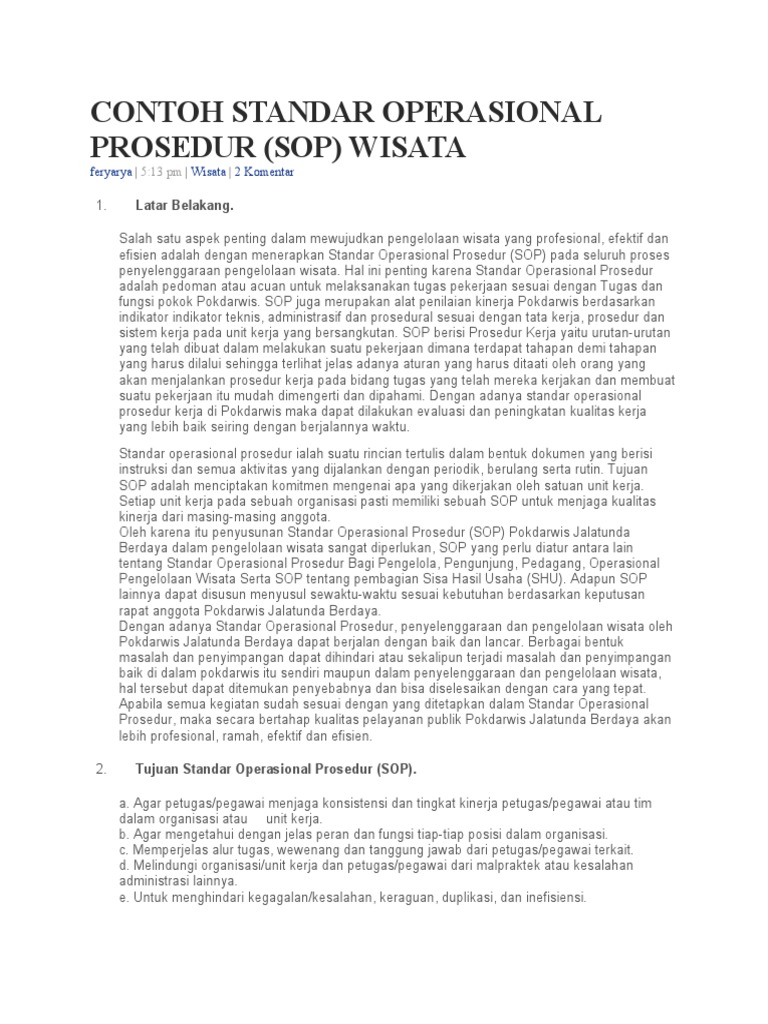 Contoh Standar Operasional Prosedur | PDF