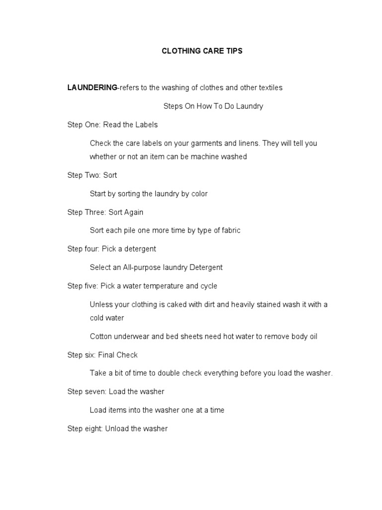Clothing Care Tips PDF Washing Machine Laundry