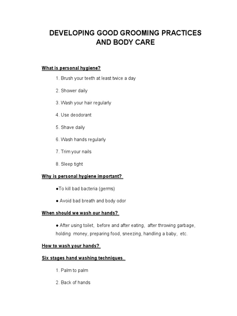 Good Grooming Practices for Kids | PDF | Hygiene | Clothing