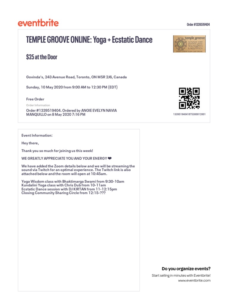 TEMPLE GROOVE ONLINE: Yoga + Ecstatic Dance: $25 at The Door | PDF