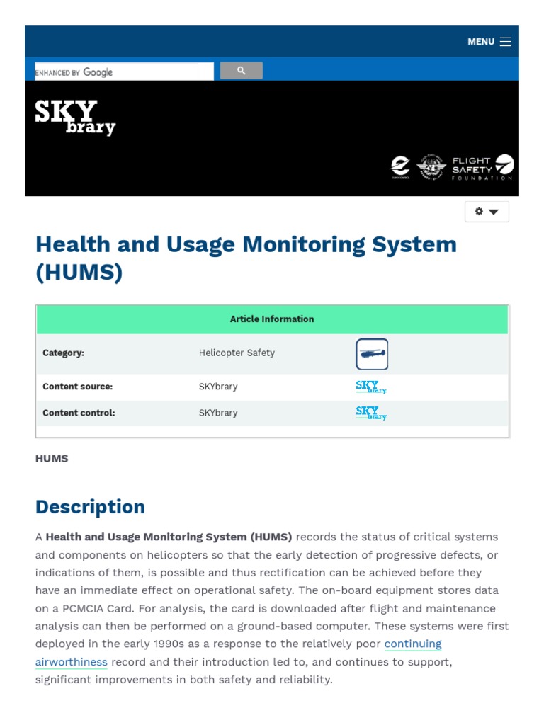 Health and Usage Monitoring System (HUMS) Description PDF