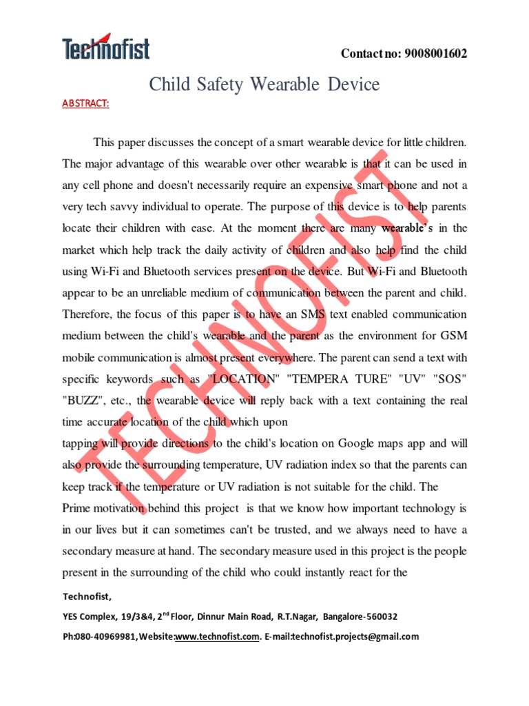 Child Safety Wearable Device PDF Wearable Technology Mobile Phones