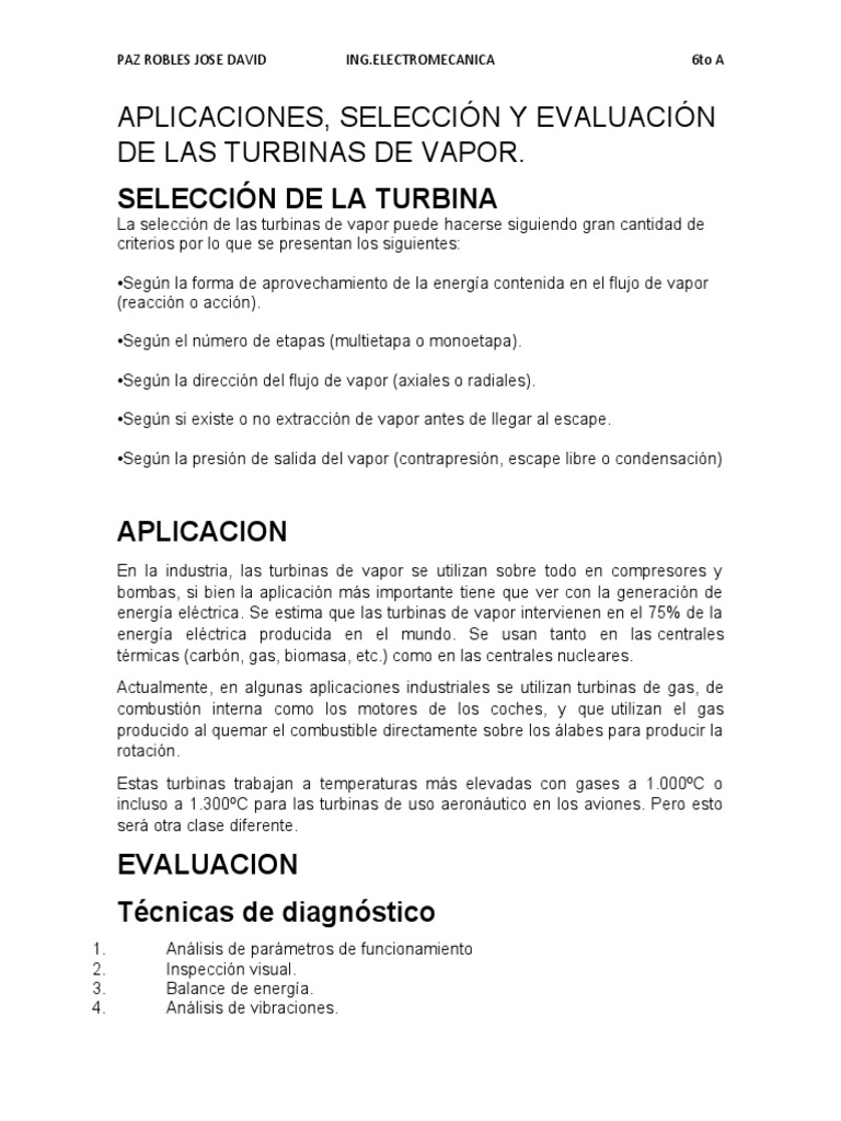 Selección y Evaluación de Turbinas de Vapor | PDF | Vapor | Turbina