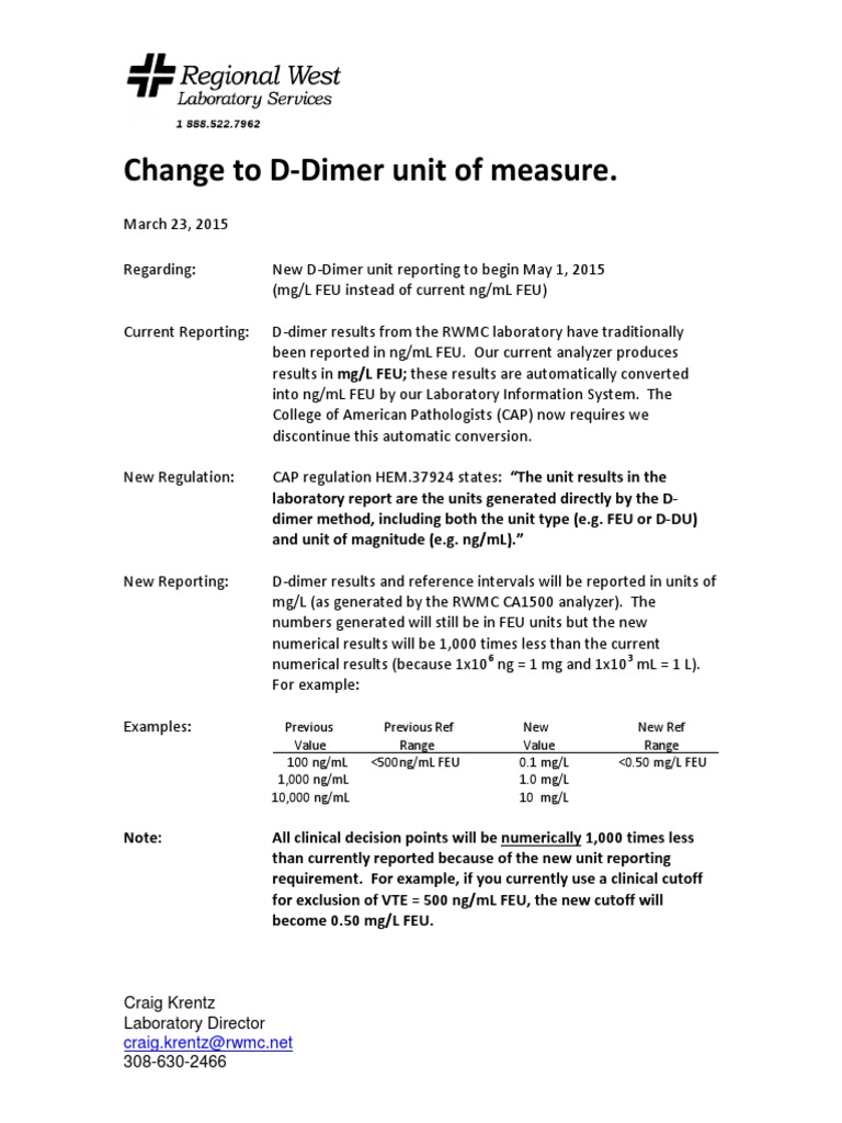 Change To DDimer Unit of Measure PDF