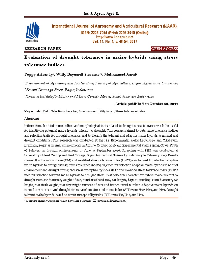 Drought Tolerance in Maize Hybrids Evaluation | PDF | Maize | Root