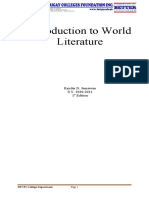 Introduction To World Literature: Reydar D. Jumawan S.Y. 2020-2021 1 Edition