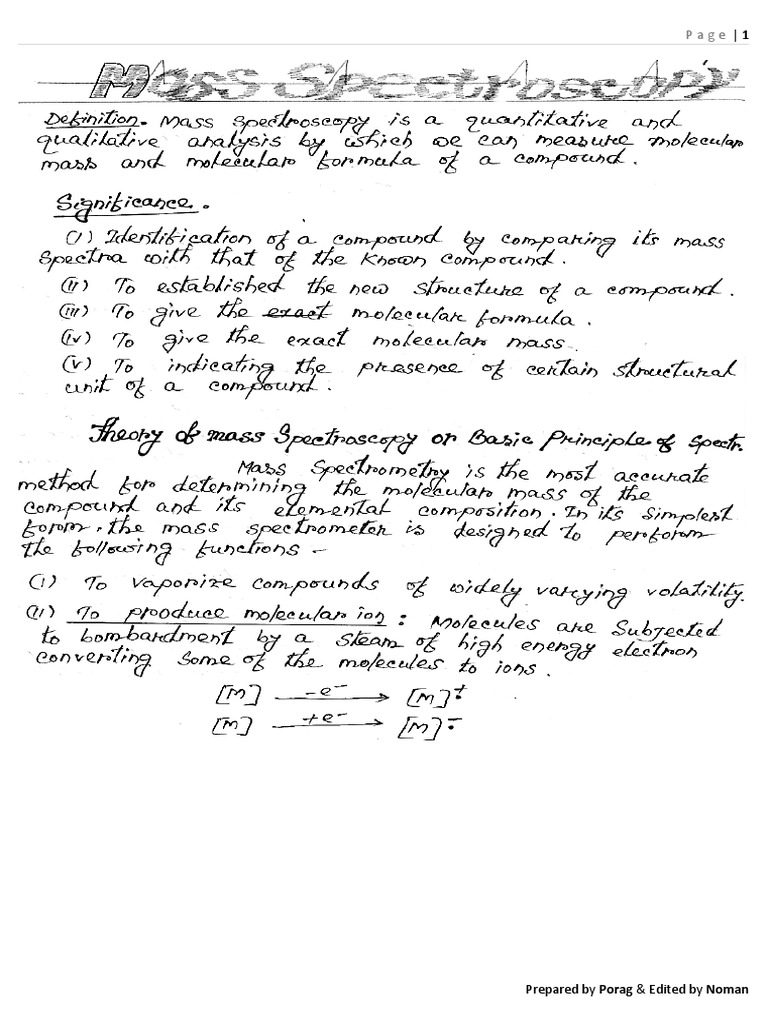 Mass Spectroscopy Handwritten PDF Scientific Observation Physical