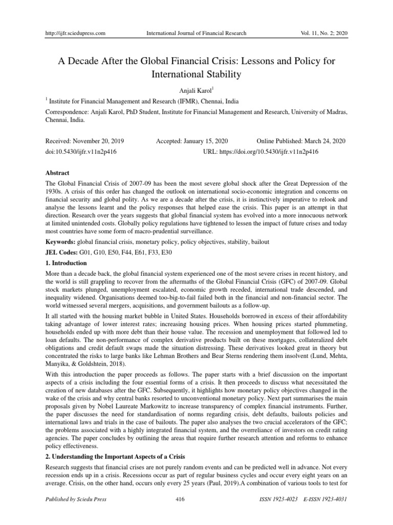 Lessons from the Global Financial Crisis | PDF | Financial Crisis Of ...