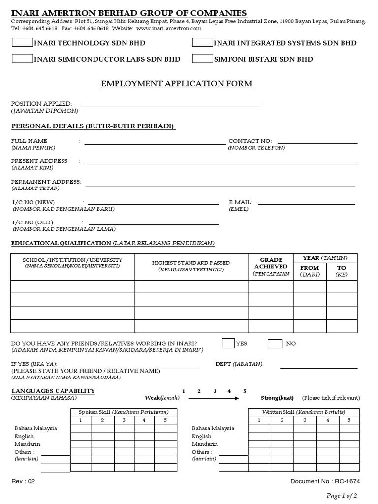RC - 1674 - Employment Application Form Rev2.0 | PDF | Business