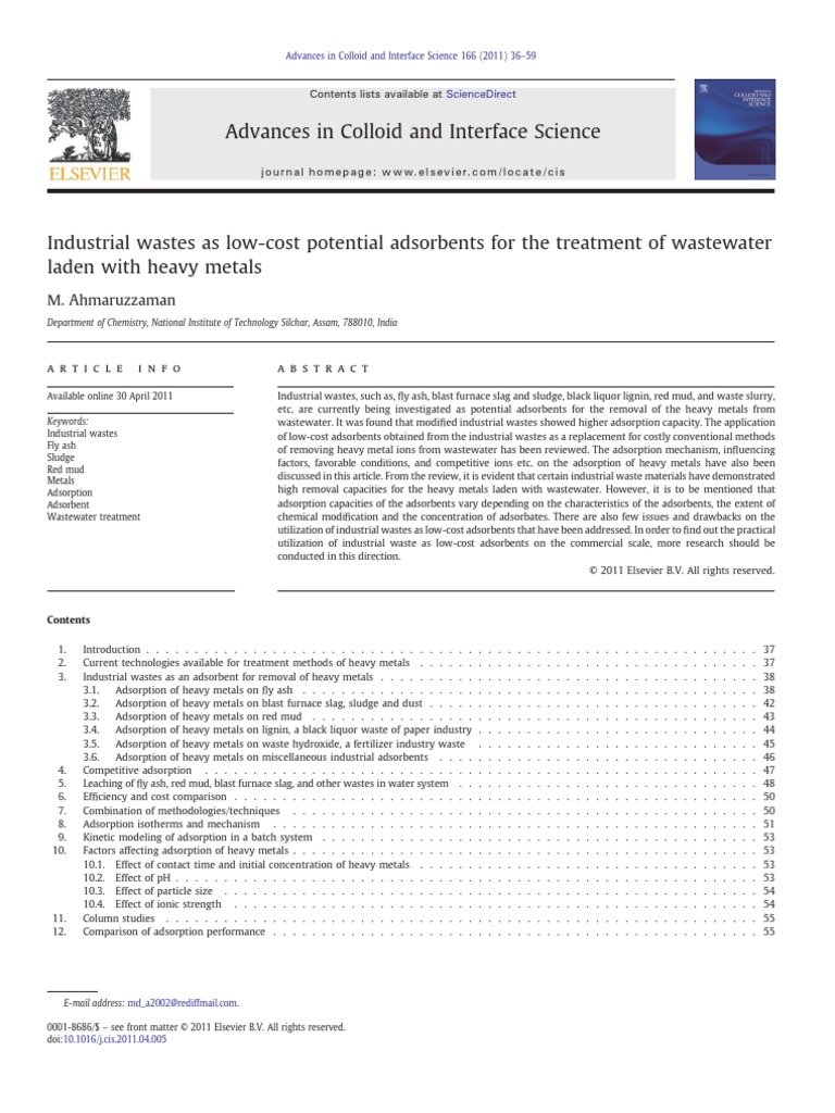 Advances in Colloid and Interface Science: M. Ahmaruzzaman | PDF ...