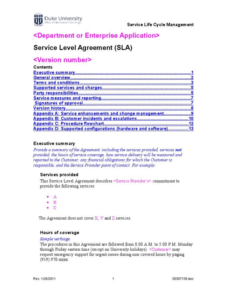 Sla  PDF  Service Level Agreement  Help Desk With information technology service level agreement template