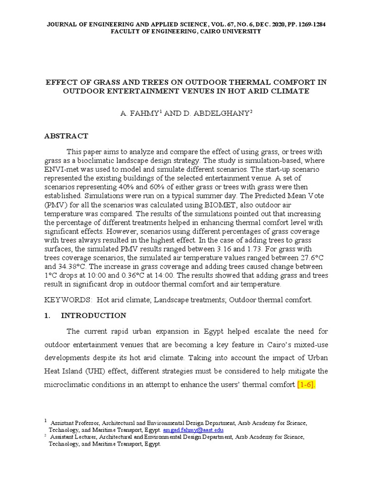 Effect of Grass and Trees On Outdoor Thermal Comfort in Outdoor ...