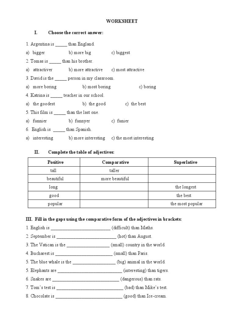 Degrees of Comparison Worksheet | PDF | Language Arts & Discipline
