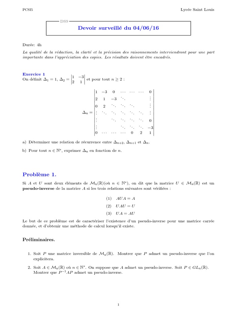 Pseudo-inverse des matrices et propriétés | PDF | Série (mathématiques ...