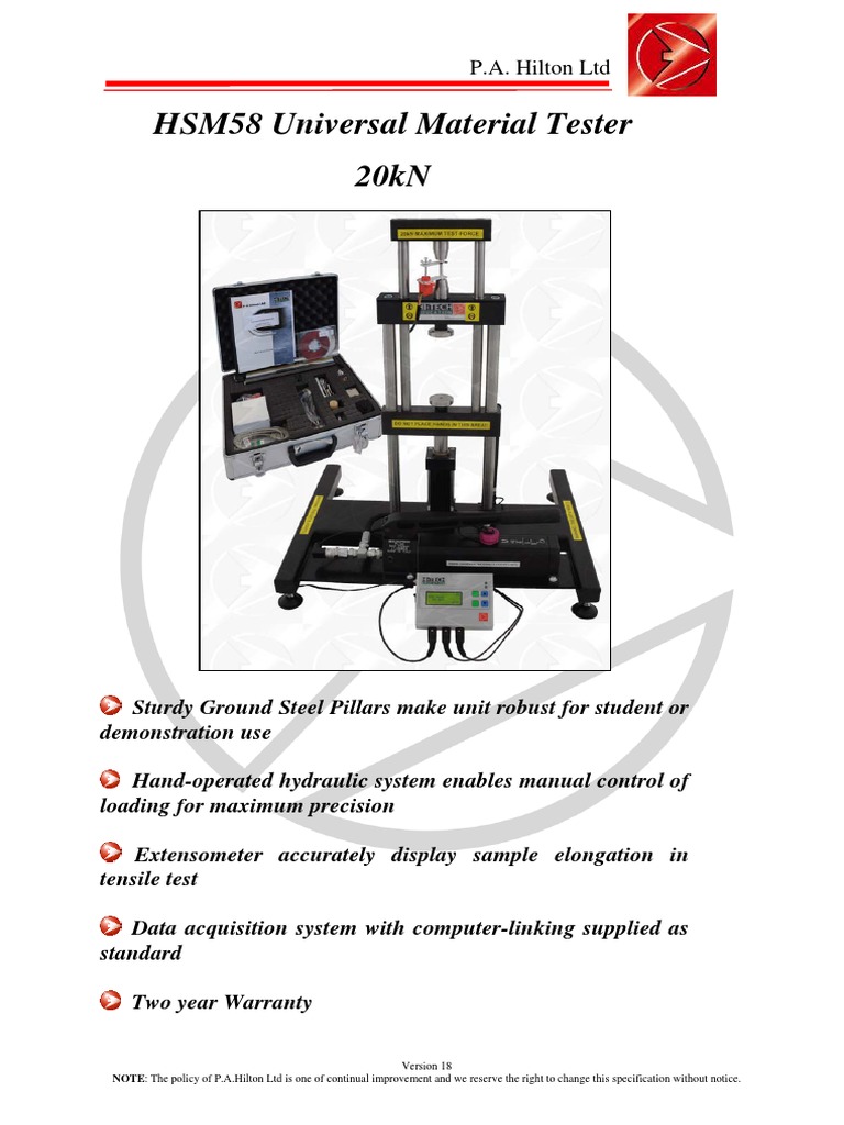 HSM58 Universal Material Tester 20kN | PDF | Hardness | Ultimate ...