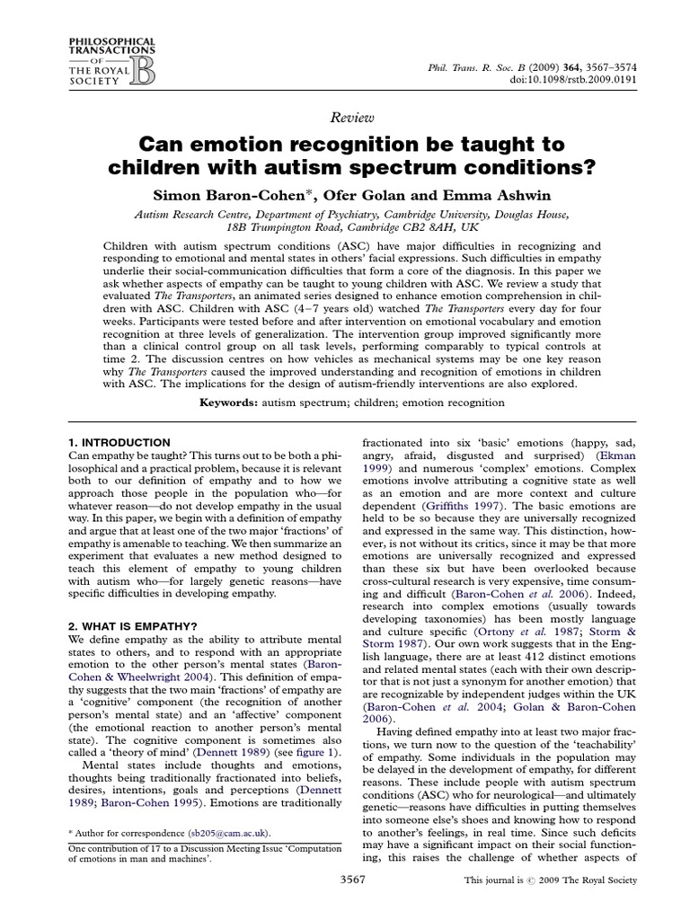 Teaching Emotion Recognition in Autism | PDF | Empathy | Autism