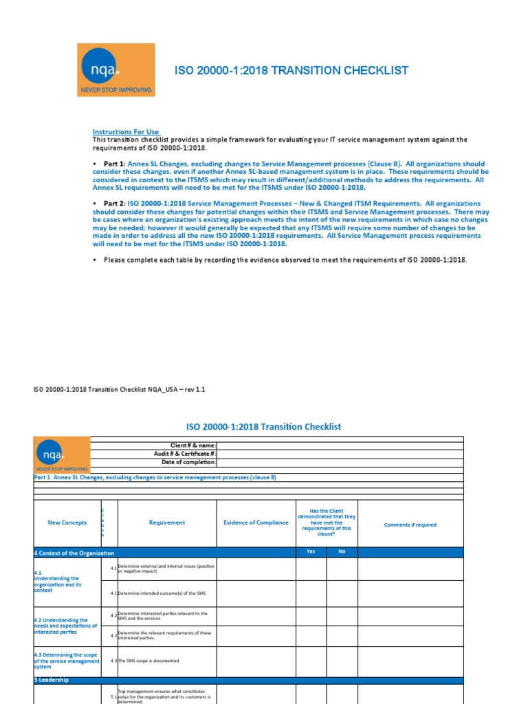 ISO 20000-1:2018 Transition Checklist | PDF | Information Security ...