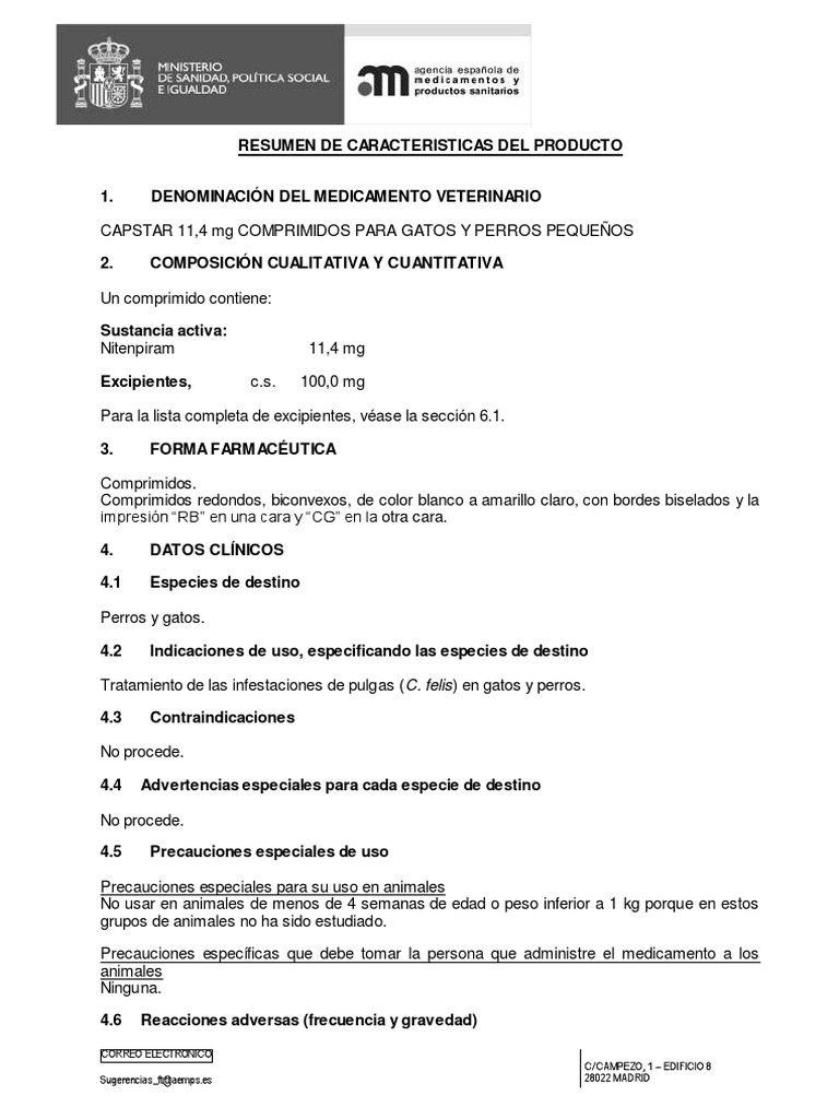 Capstar 114 Esp PDF Medicamentos con receta Gatos