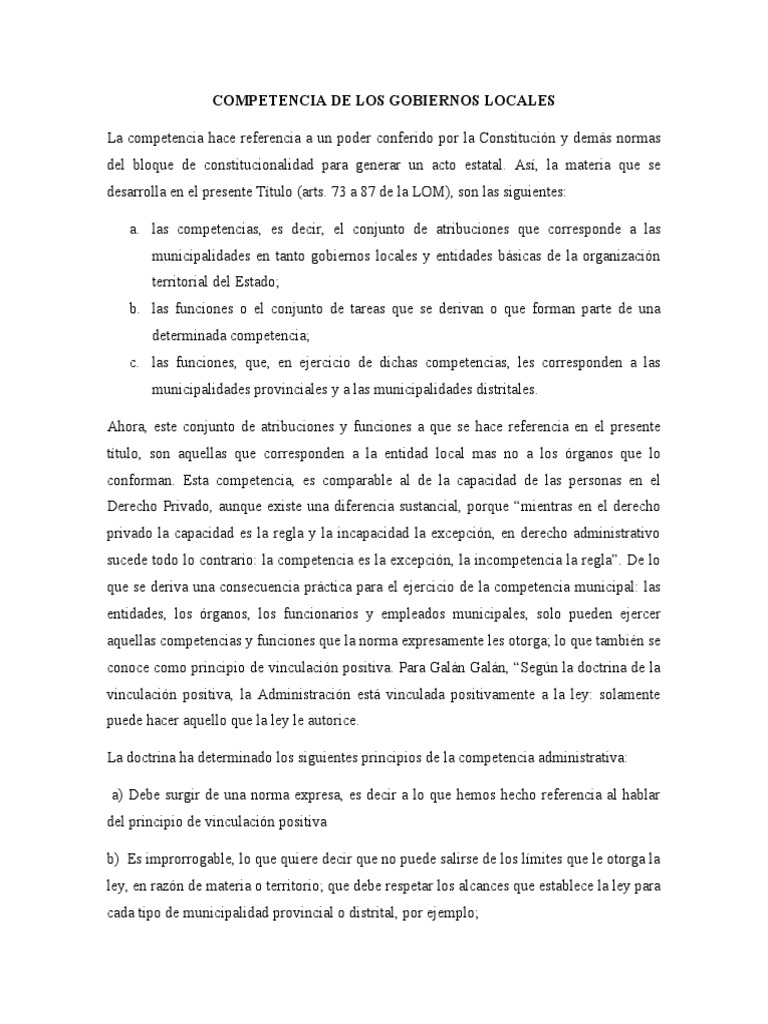 Competencias de Gobiernos Locales | PDF | Gobierno local | Ley ...