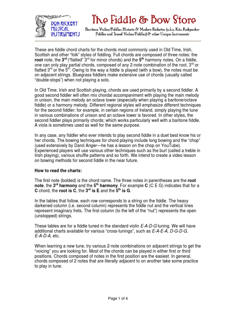 Common Fiddle Chords For Standard Tuning PDF | PDF | Violin | Chord (Music)
